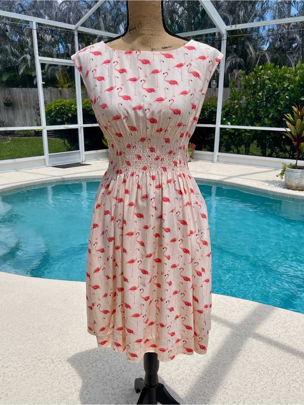 kate spade Cream Dress with Pink Flamingo Print